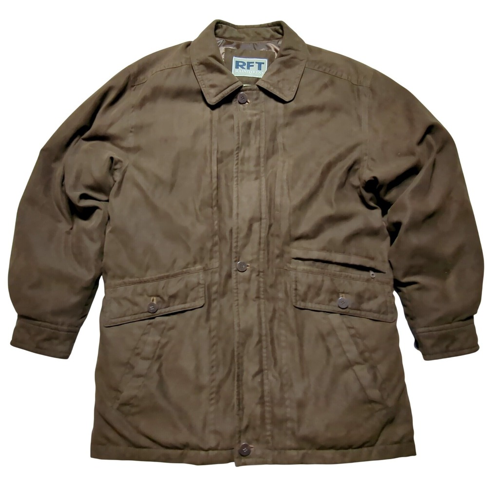 VTG Rainforest RFT‎ Down Filled Field Jacket Brown Micro Suede Coat Men Medium